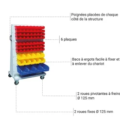Chariot porte-bacs à bec : structure avec 112 bacs 1L et 20 bacs 3L et 8 bacs 8L - 880010531