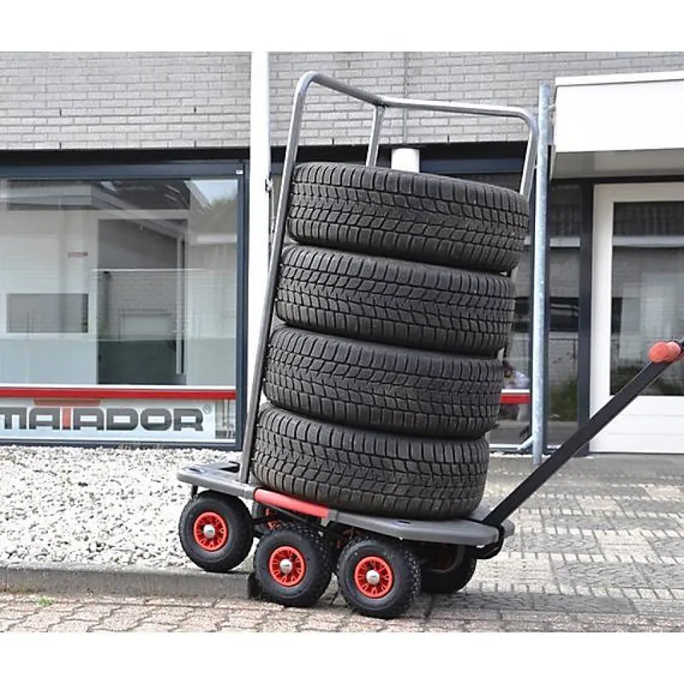 Chariot tout terrain avec 3 ridelles - Roues pneumatiques - Charge max 250kg - M-SUPERHOND-LB-RID