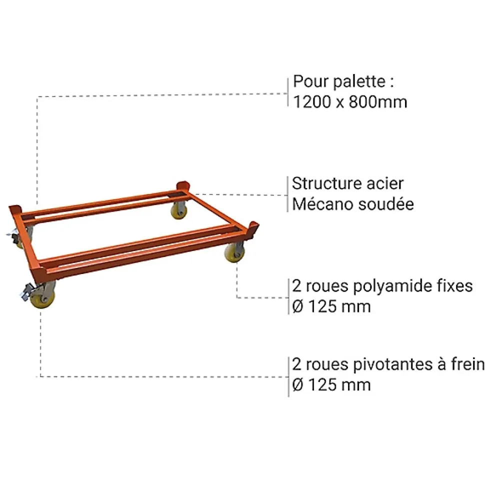 Chariot transport de palette - Simple - Charge max 1000kg - TP1208N