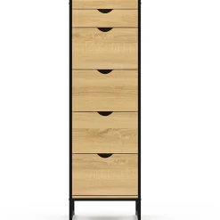 Chiffonnier 5 tiroirs DETROIT 40 cm avec miroir meuble d'entrée design industriel