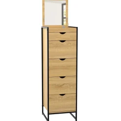 Chiffonnier 5 tiroirs DETROIT 40 cm avec miroir meuble d'entrée design industriel