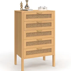 Chiffonnier 5 tiroirs EDHEN 60 cm bois et cannage