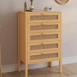 Chiffonnier 5 tiroirs EDHEN 60 cm bois et cannage