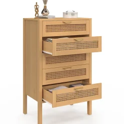 Chiffonnier 5 tiroirs EDHEN 60 cm bois et cannage