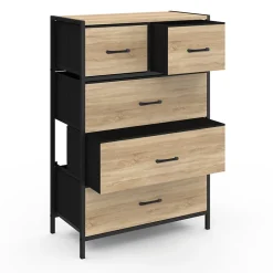 Chiffonnier 5 tiroirs en tissu UTAH 60 cm commode semainier design industriel