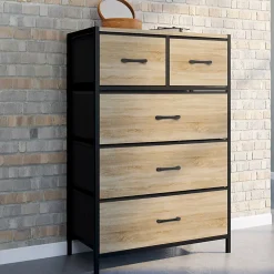 Chiffonnier 5 tiroirs en tissu UTAH 60 cm commode semainier design industriel
