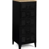Chiffonnier 5 tiroirs ESTER 40 cm métal noir et plateau façon hêtre design industriel