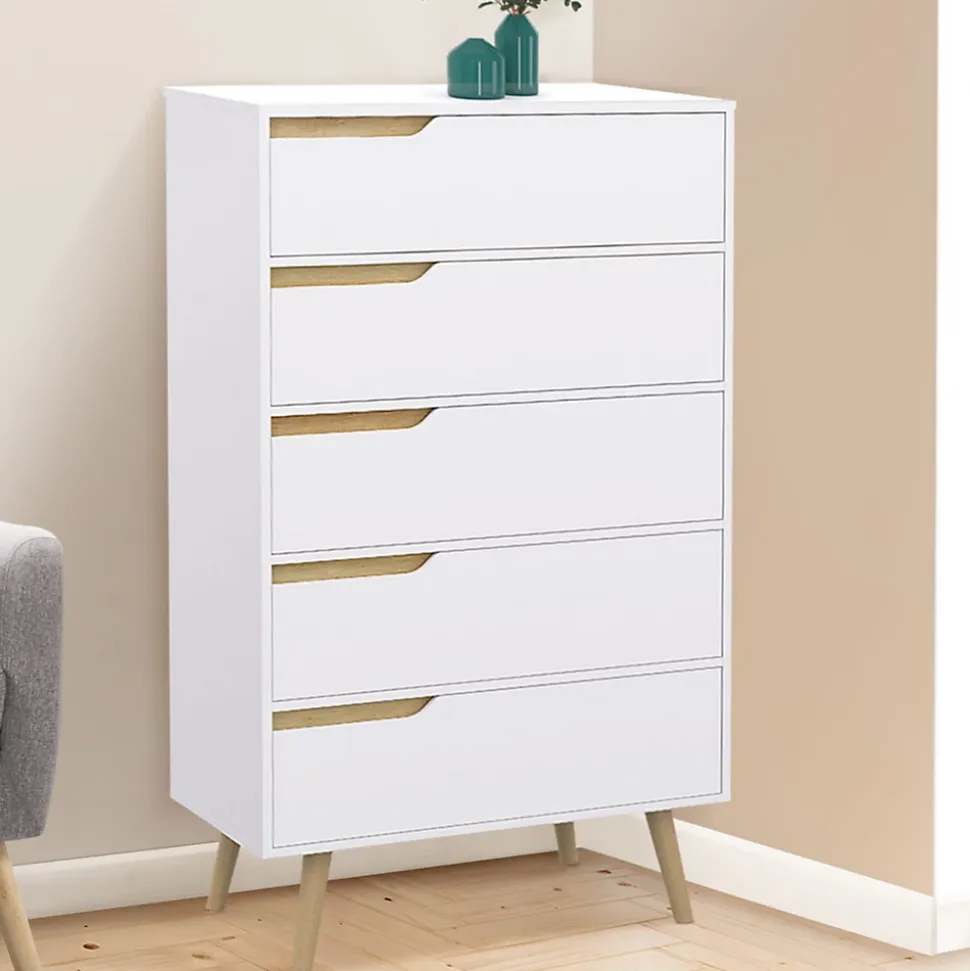 Chiffonnier 5 tiroirs HELSINKI 60 cm scandinave blanc commode semainier