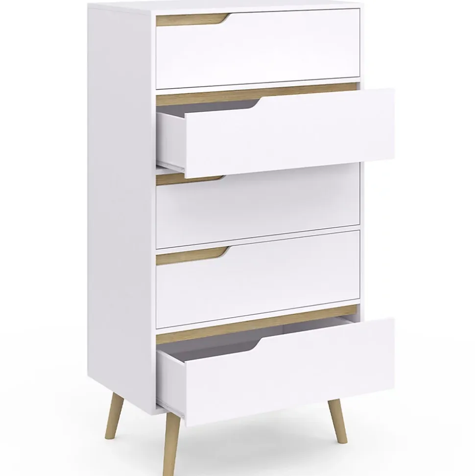 Chiffonnier 5 tiroirs HELSINKI 60 cm scandinave blanc commode semainier