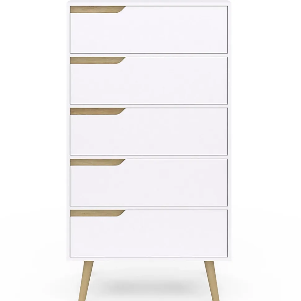 Chiffonnier 5 tiroirs HELSINKI 60 cm scandinave blanc commode semainier