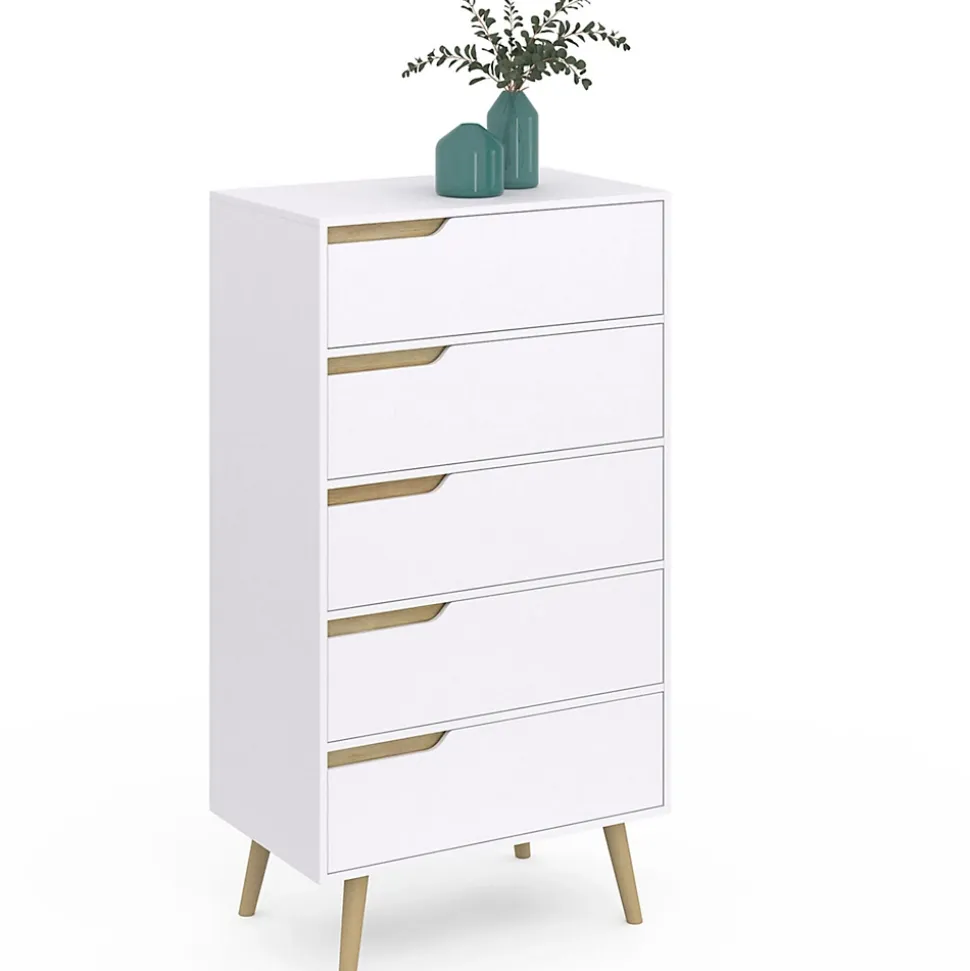 Chiffonnier 5 tiroirs HELSINKI 60 cm scandinave blanc commode semainier
