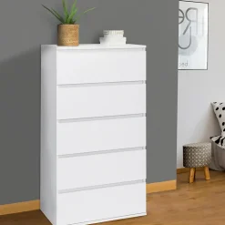 Chiffonnier 5 tiroirs TOMI 60 cm commode semainier bois blanc