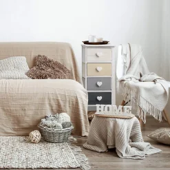 Chiffonnier Commode 5 Tiroirs Bois Blanc Beige Gris 87x37x27