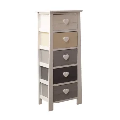 Chiffonnier Commode 5 Tiroirs Bois Blanc Beige Gris 87x37x27