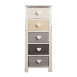 Chiffonnier Commode 5 Tiroirs Bois Blanc Beige Gris 87x37x27