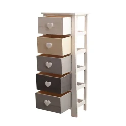 Chiffonnier Commode 5 Tiroirs Bois Blanc Beige Gris 87x37x27
