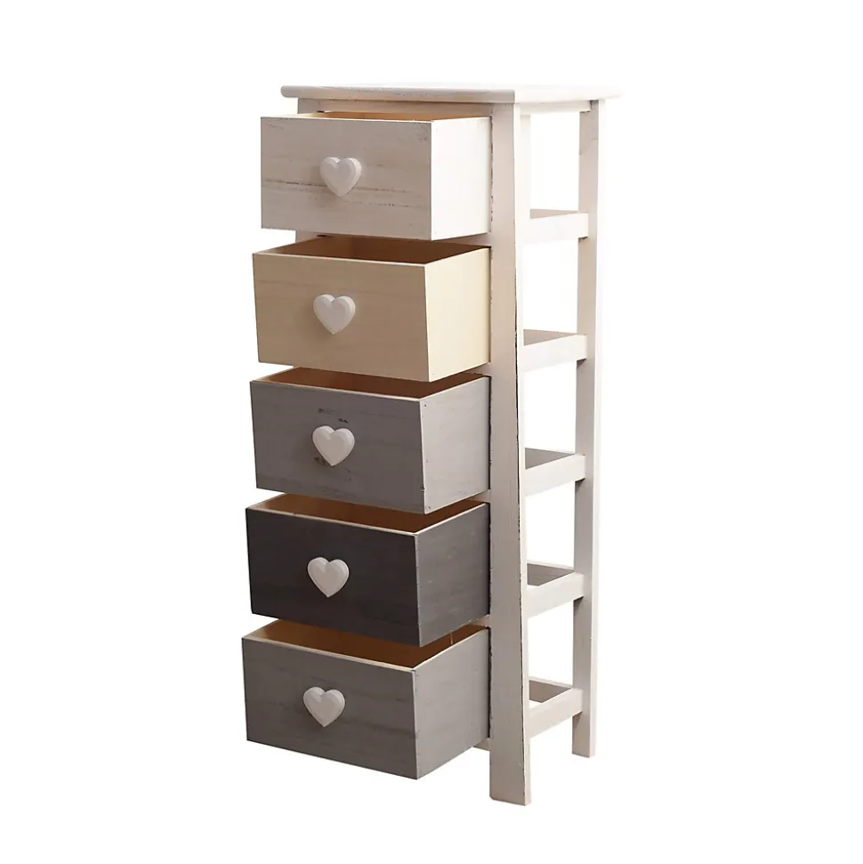 Chiffonnier Commode 5 Tiroirs Bois Blanc Beige Gris 87x37x27