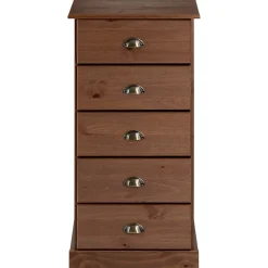 Chiffonnier PARIS en pin massif, 5 tiroirs, lasuré brun foncé