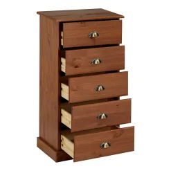 Chiffonnier PARIS en pin massif, 5 tiroirs, lasuré brun foncé
