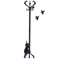 Cintre mural en fer Roméo et les oiseaux avec boutons en bois, Design décoratif Made in Italy 30x130 cm, Style romantique