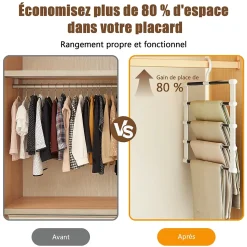 Cintres pantalons lot de 3 pliables en acier inox antidérapant, 7 couches, crochet 360, pour vêtements et accessoires