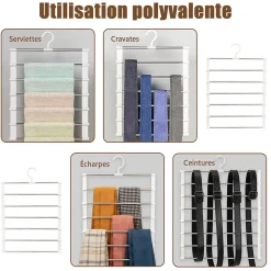 Cintres pantalons lot de 3 pliables en acier inox antidérapant, 7 couches, crochet 360, pour vêtements et accessoires