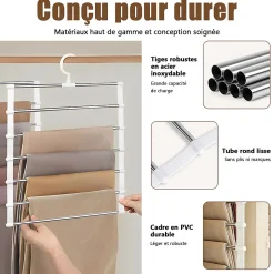 Cintres pantalons lot de 3 pliables en acier inox antidérapant, 7 couches, crochet 360, pour vêtements et accessoires