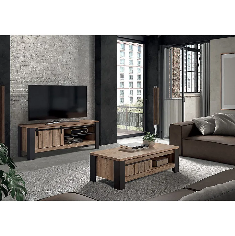 CLODIUS - Ensemble Salon Meuble TV et Table Basse 1 Tiroir et 1 Niche