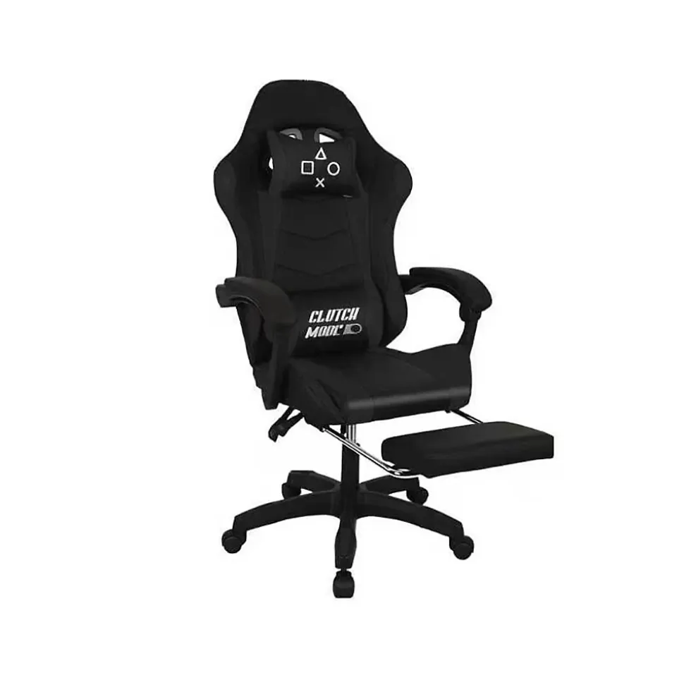 Clutch - Chaise de Gaming Ergonomique avec Coussin Lombaire, Appuie-tête et Repose-pieds en PVC Noir
