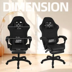 Clutch - Chaise de Gaming Ergonomique avec Coussin Lombaire, Appuie-tête et Repose-pieds en PVC Noir