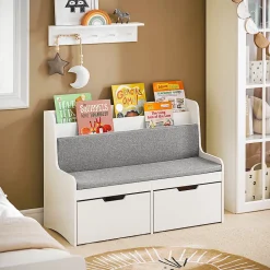 Coffre à Jouets Banc de Rangement avec Bibliothèque et Coussin KMB66-W SoBuy