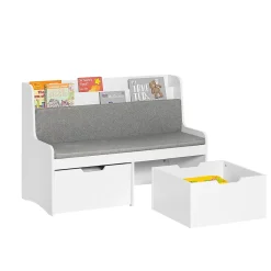 Coffre à Jouets Banc de Rangement avec Bibliothèque et Coussin KMB66-W SoBuy