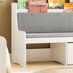 Coffre à Jouets Banc de Rangement avec Bibliothèque et Coussin KMB66-W SoBuy
