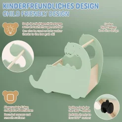 Coffre à jouets design dino bibliothèque bois à roulettes chambre d'enfant