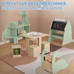 Coffre à jouets design dino bibliothèque bois à roulettes chambre d'enfant