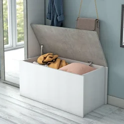 Coffre Blanc Avec Siège À Effet Béton Et Compartiment De Rangement