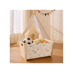 Coffre de rangement en bois naturel et motif ourson 69,5 x 40 x 35 cm