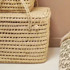 Coffre de rangement feuille de palmier (45x30x30 cm - Naturel)