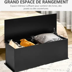 Coffre malle de rangement coffre à jouets dim. 100L x 40l x 40H cm panneaux particules noir