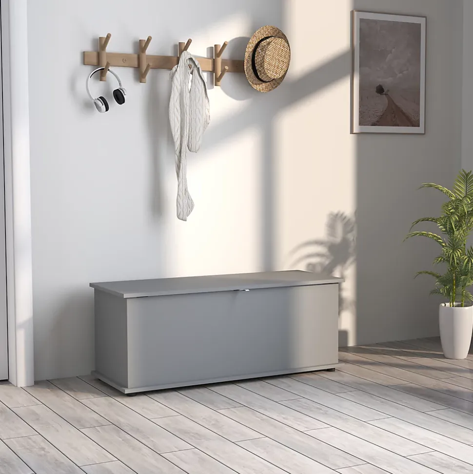 Coffre malle de rangement coffre à jouets dim. 100L x 40l x 40H cm panneaux particules gris