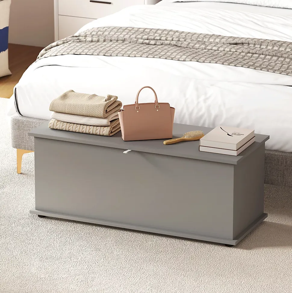 Coffre malle de rangement coffre à jouets dim. 100L x 40l x 40H cm panneaux particules gris
