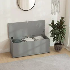 Coffre malle de rangement coffre à jouets dim. 100L x 40l x 40H cm panneaux particules gris