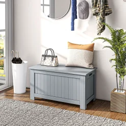 Coffre malle de rangement 81L x 40l x 46H cm MDF gris