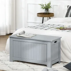 Coffre malle de rangement 81L x 40l x 46H cm MDF gris