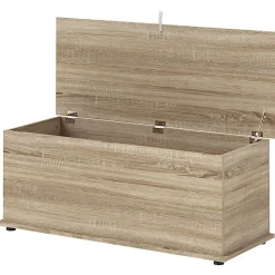 Coffre malle de rangement coffre à jouets dim. 100L x 40l x 40H cm panneaux particules bois chêne