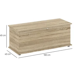 Coffre malle de rangement coffre à jouets dim. 100L x 40l x 40H cm panneaux particules bois chêne