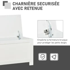 Coffre malle de rangement 81L x 40l x 46H cm MDF blanc