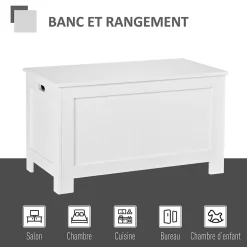 Coffre malle de rangement 81L x 40l x 46H cm MDF blanc