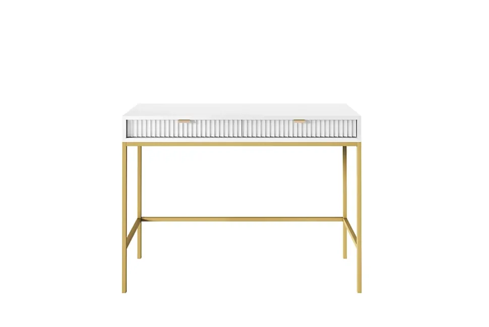 Coiffeuse : 2 tiroirs, blanc, or, 104 x 78 x 50 cm