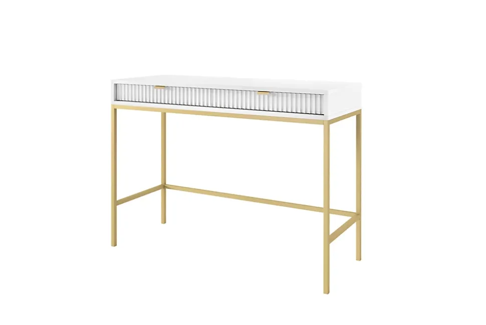 Coiffeuse : 2 tiroirs, blanc, or, 104 x 78 x 50 cm
